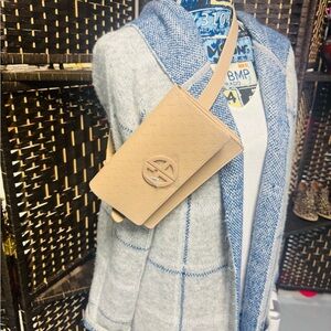 Beige Crossbody Bag with Embossed Logo